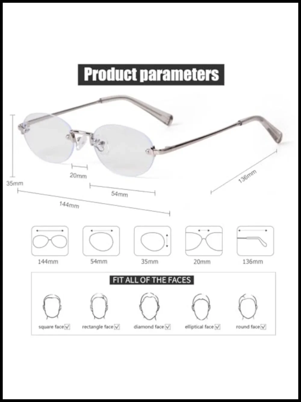 Retro Oval Rimless Sunglasses with UV400 Protection